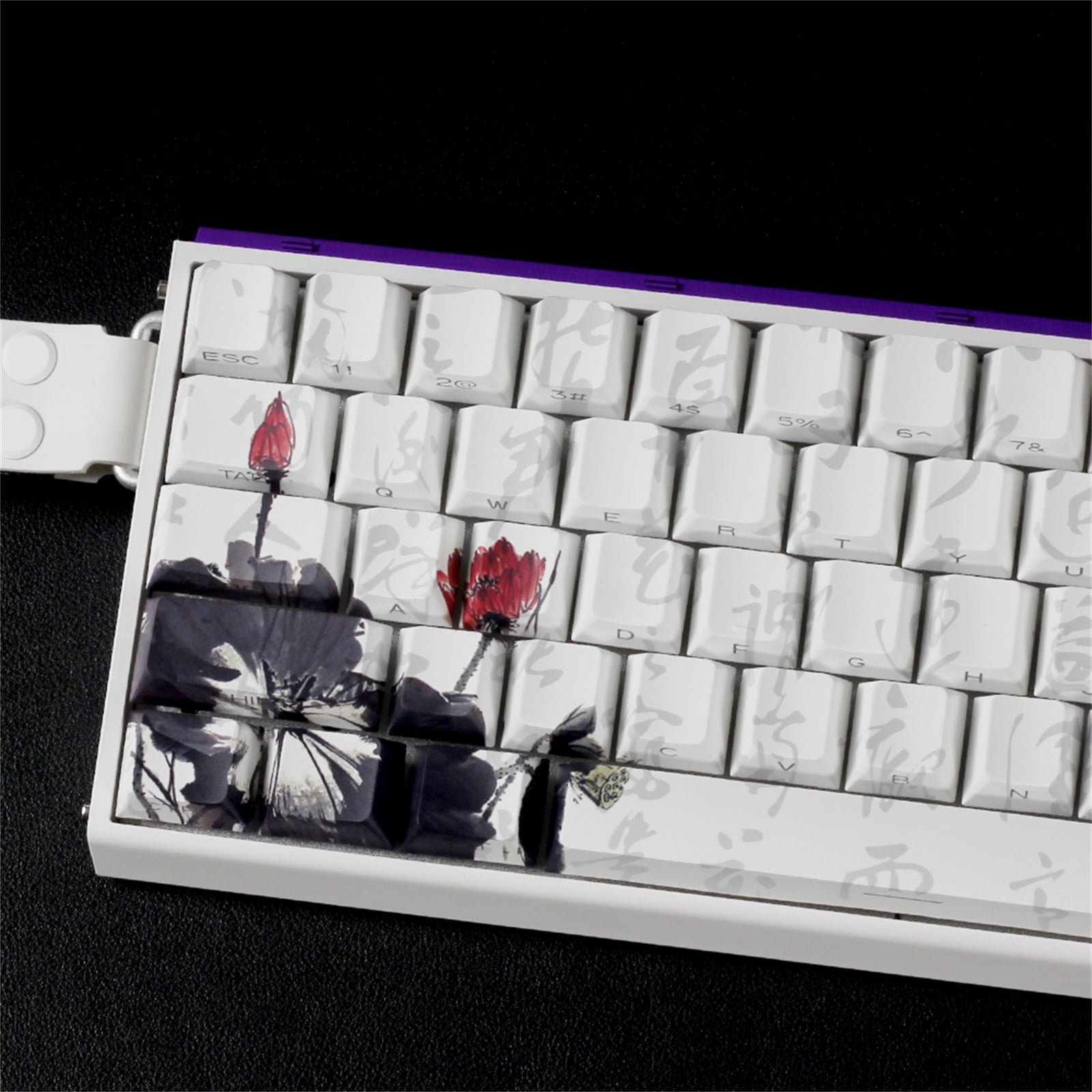 PBTs Keycaps for Mechanical Keyboards 65 Percent Layout Japanese Plums Blossoms Theme OEM Height Profile with Oil Resistant Coating