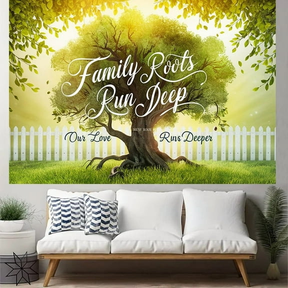 Family Reunion Backdrop Family Roots Run Deep Photography Background with Green Family Tree Leaves Our Love Runs Deeper Gathering Party Decorations Banner Family Members Home Party Photo Props