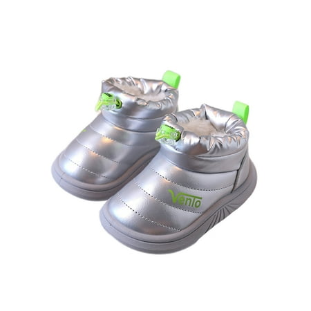 

Daeful Unisex Waterproof Booties Soft Sole Snow Boot Plush Lined Warm Ankle Boots Home Slip Resistant Winter Shoes School Bootie Silver 5C