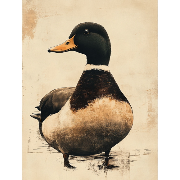 Qisvanset 12x16 Inch 2D Flat Framed Canvas Art, Vintage Duck Sketch Farm Rustic Nursery Home Wall Art Decor