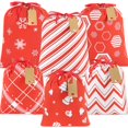 thumbnail image 1 of Bolsas de regalo HRX de tela con cordón para Navidad, 6 unidades, surtidas, 1 of 6