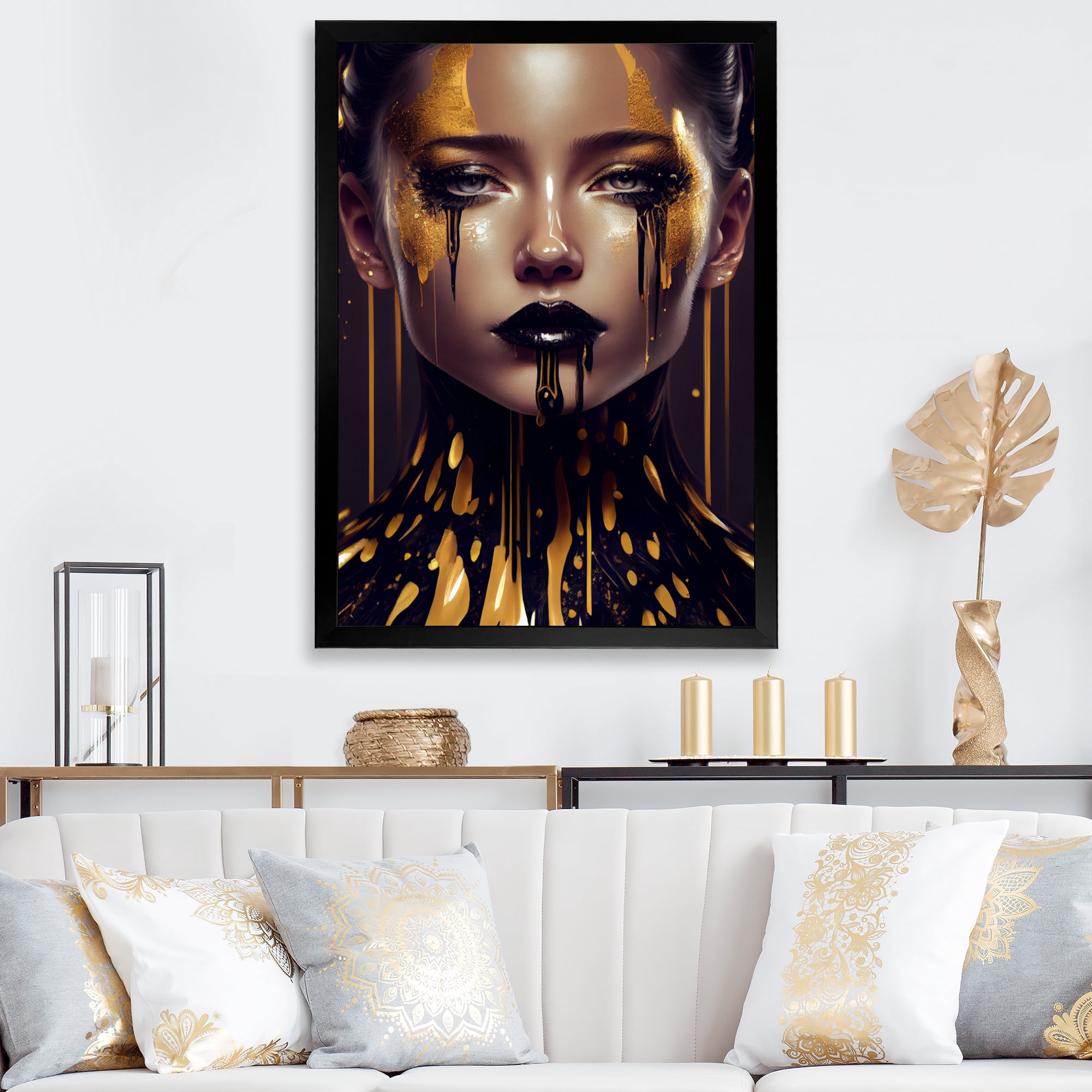 Designart Sensual Liquid Gold Woman VI Framed Wall Art