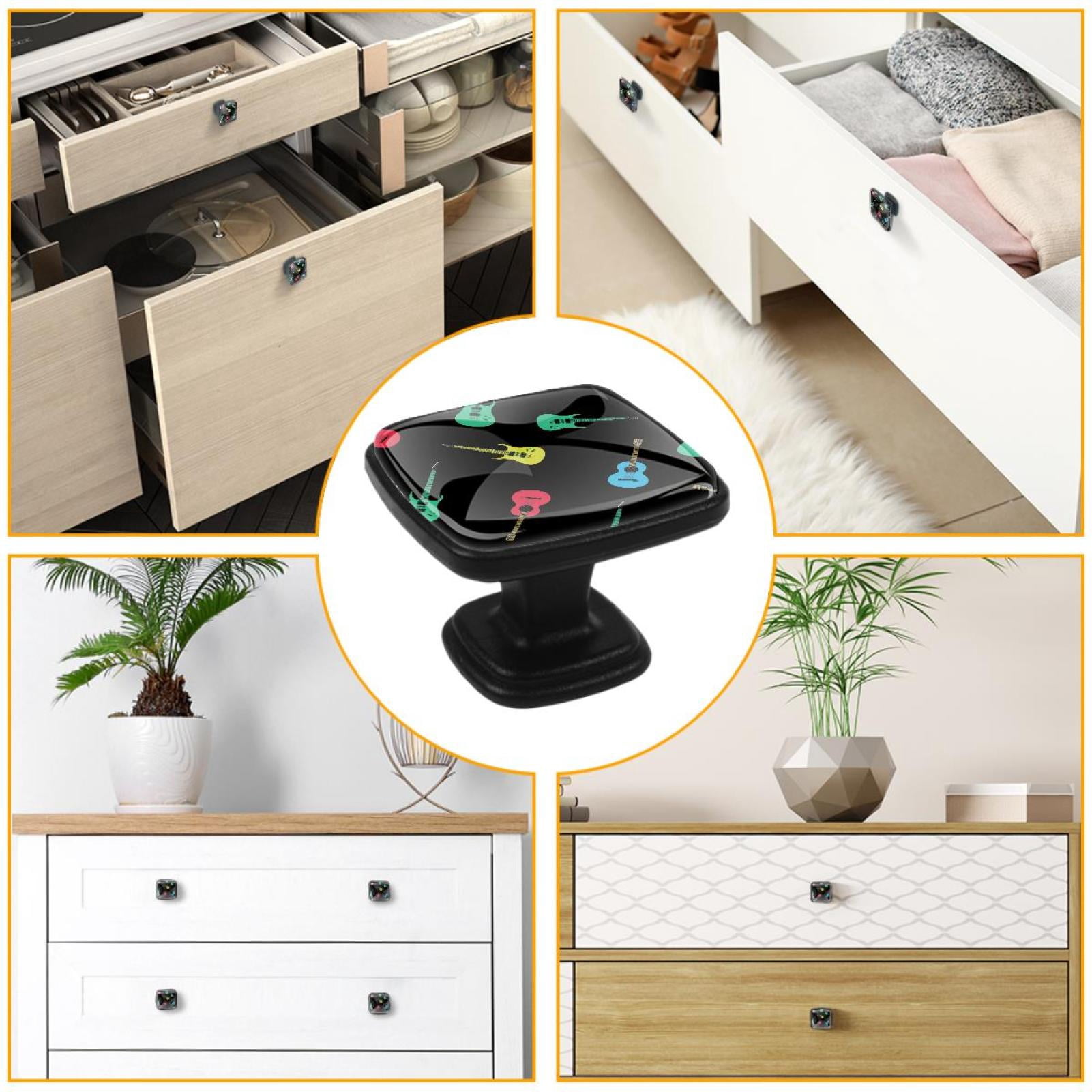 4 Pcs Cabinet Handle Drawer Pulls Acoustic Guitars Music Knobs with Screws Square Furniture Office Cabinet Knob Decoration