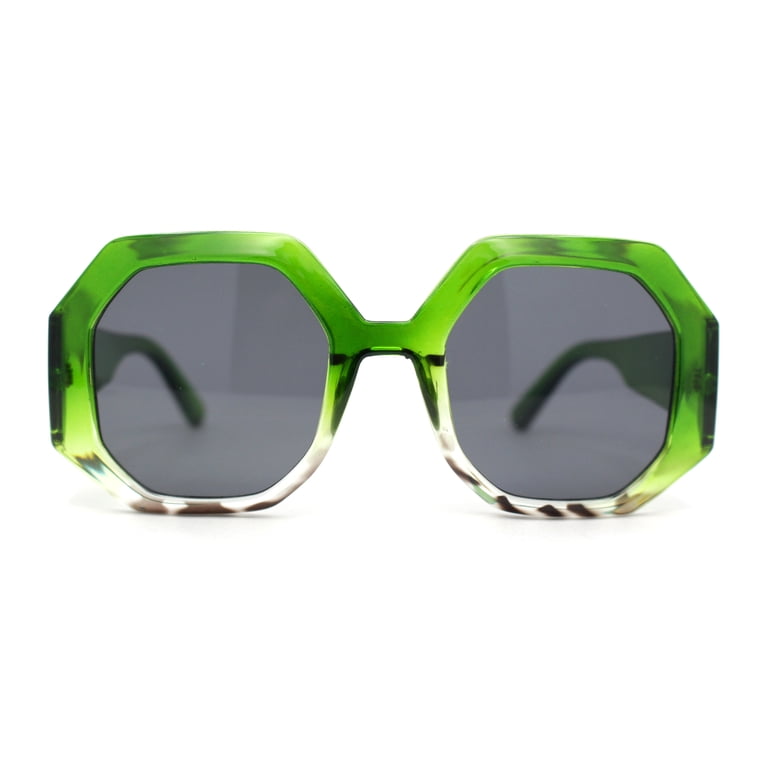 Chic Green Sunglasses Forest/Lime Thick Geek-Chic Geometric Tinted Sunglasses with  main image 4