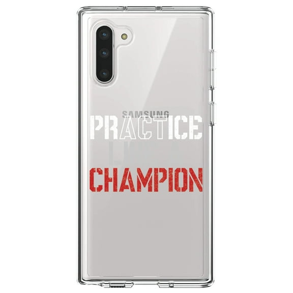 DistinctInk Clear Shockproof Hybrid Case for Samsung Galaxy Note 10 (6.3" Screen) - TPU Bumper Acrylic Back Tempered Glass Screen Protector - Practice Like a Champion