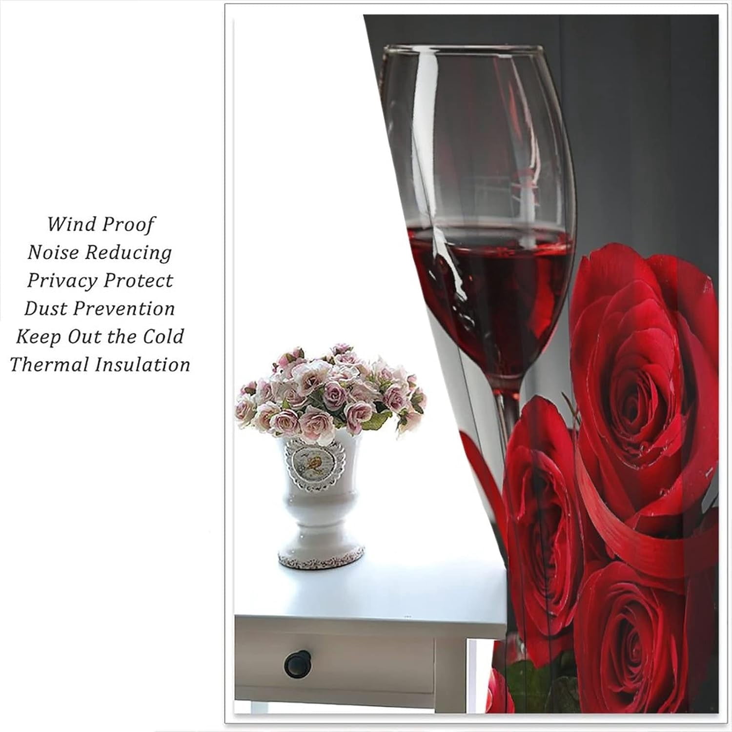 Red Rose and Wine Kitchen Curtains Women Floral Drapes Girls Valentine Decor Cafe Blackout Rod Pocket Red Curtains for Kitchen Bedroom Living Room Romance Love Print Window Drapes 84x84in