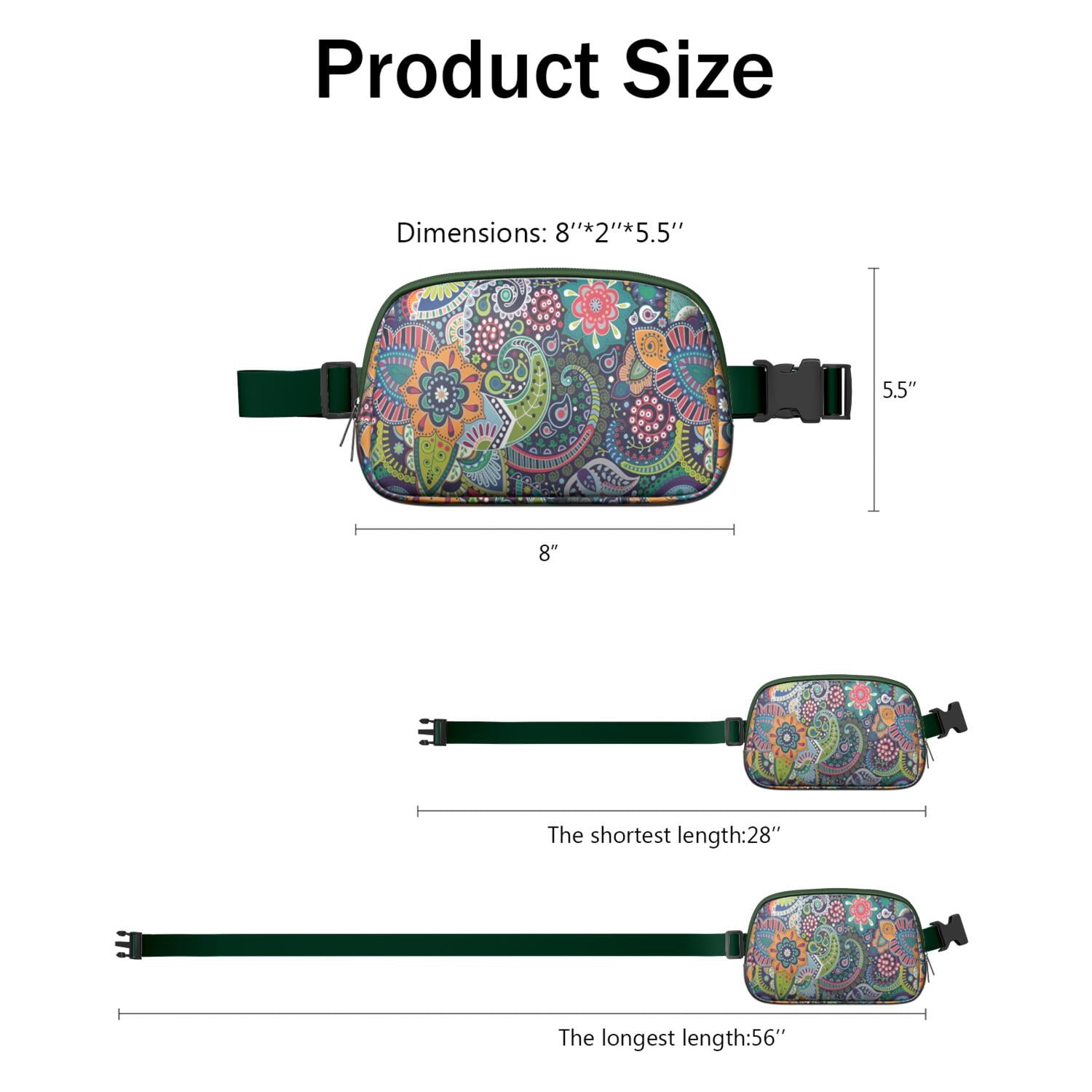 Mini Fanny Pack Boho Style Pattern Belt Bag for Women, Fashionable Waterproof Waist Pack with Adjustable Strap for Workout Running Traveling Hiking Cycling
