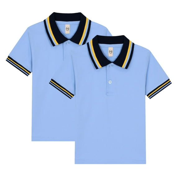 Cnuiaeg 2 - Pack Kids Polo Shirts with Stylish Colored Stripes on Collar and Sleeves for Summer
