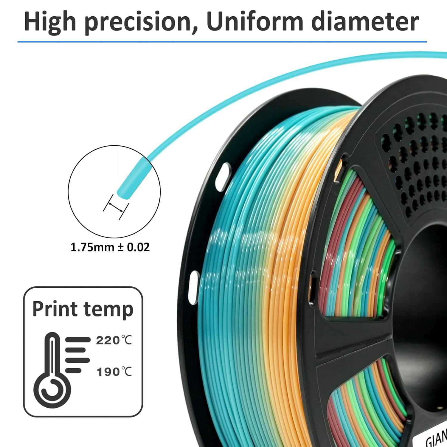 3D Printer Filament,1.75mm Rainbow PLA Filament,Color Changing Filament 1kg Spool (2.2lbs),Muticolor Filament with Vacuum Packaging