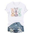 thumbnail image 2 of Xdegoge Easter Tees for Women Three Sitting Bunnies With Bows Graphic Print Short Sleeve Crewneck Spring Holiday Festival Lightweight Stretchy Casual Shirts, 2 of 6