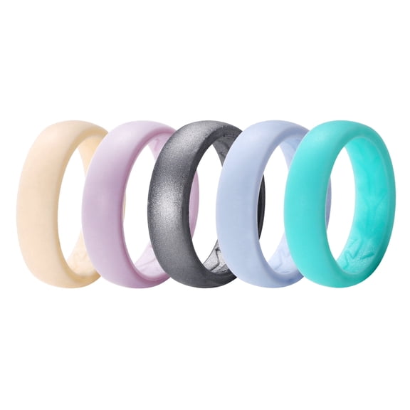 Avaner Silicone Wedding Ring for Women: 5 Pack 5.4mm Width Breathable Air Grooves Silicone Rubber Wedding Engagement Bands Valentine's Day Christmas Gift, Size 6