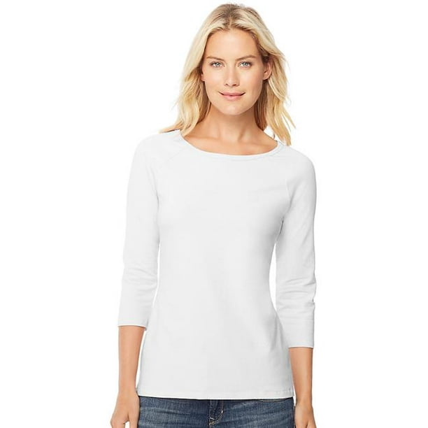 00 Coton Stretch Manches Raglan pour Femmes T-Shirt&44; Blanc - 2XL