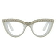 thumbnail image 4 of 5 Pairs of Women Personalized Handmade Diamond White Cat Eye Reading Glasses 2.00 Ladies Anti-blue light Readers +2.00, 4 of 7