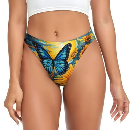 Thongs for Women - Colorful Cloud Butterfly Sunflower No Show Seamless Womens Thongs Underwear  Soft Stretch G String Thongs for Women Cuteness Ladies Thong Bikini Panties Briefs
