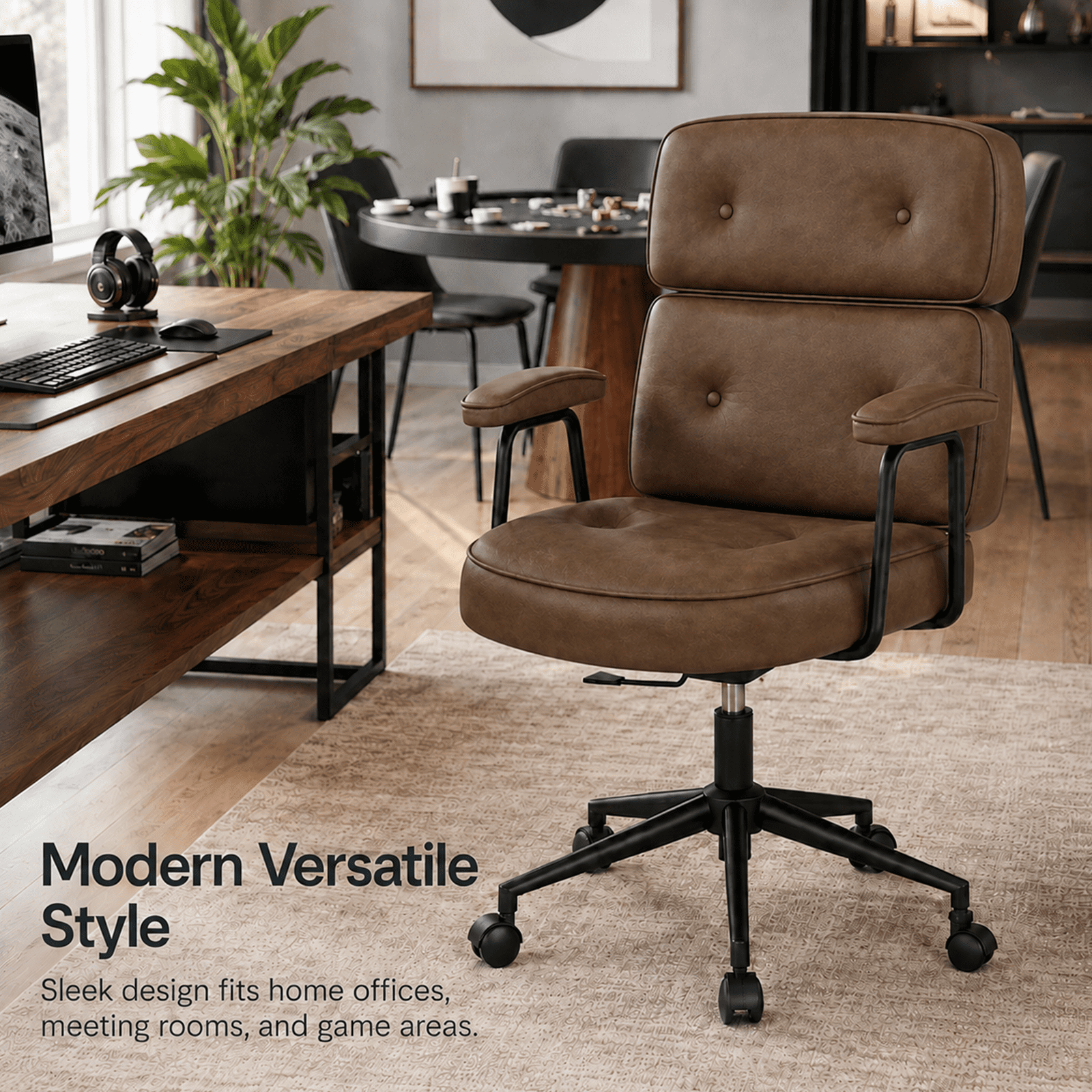 Alvantor Ergonomic Office Chair, PU Leather Computer Chair Lumbar Support, Adjustable Height, Rolling Swivel, Executive Task, Padded Armrests for Vanity, Study