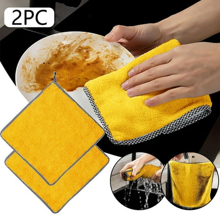 

ERTUTUYI Household Thickened Rag Kitchen Thickened Absorbent Dish Cloth Wipe Table Cleaning Cloth To Remove Oil Not Easy To Lose Hair Scouring Cloth