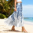 thumbnail image 4 of LWavelet Women Leaf Print Maxi Skirt Elastic Waist With Pockets Boho Long Skirt Sky Blue 2XL, 4 of 5