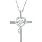 Brilliance Fine Jewelry Created Opal and CZ Moving Cross Pendant in Sterling Silver with Chain