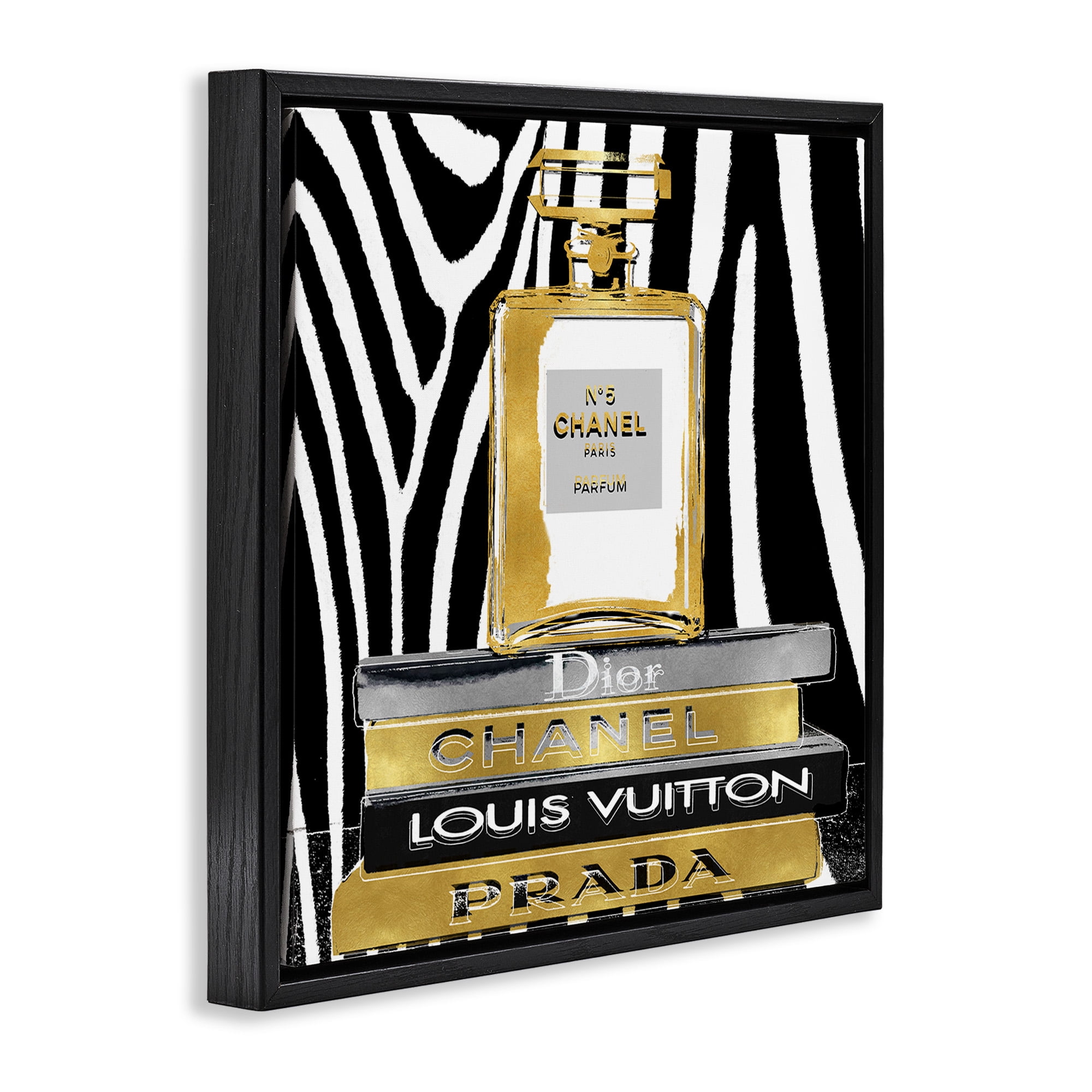 Stupell Industries Zebra Patterned Fashion Bookstack Beauty & Fashion Painting Black Floater Framed Canvas Art Print Wall Art, 18 x 18