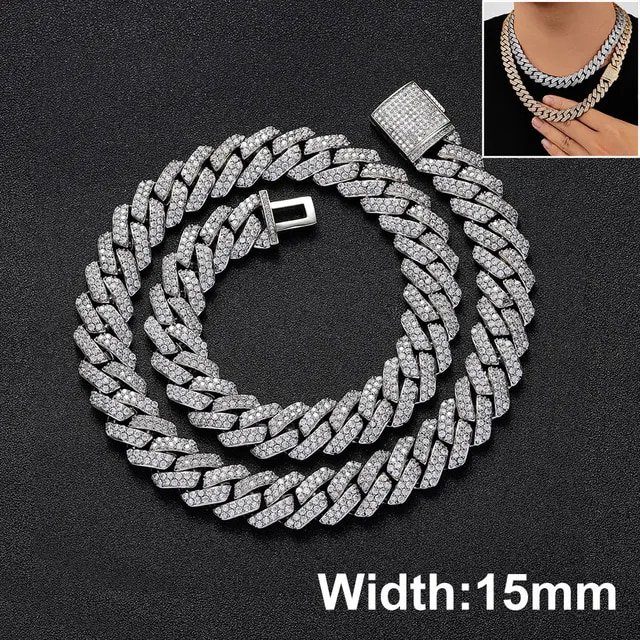 8Mm Men Luxury Zircon CZ Jewelry Women Iced Out Miami Prong Cuban Link Chain Hip Hop Rapper Necklace