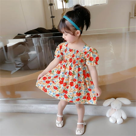 

Rovga Toddler Girls Short Sleeve Dresses Kids Floral Printed Princess Dress Clothes Soft Beautiful Dress