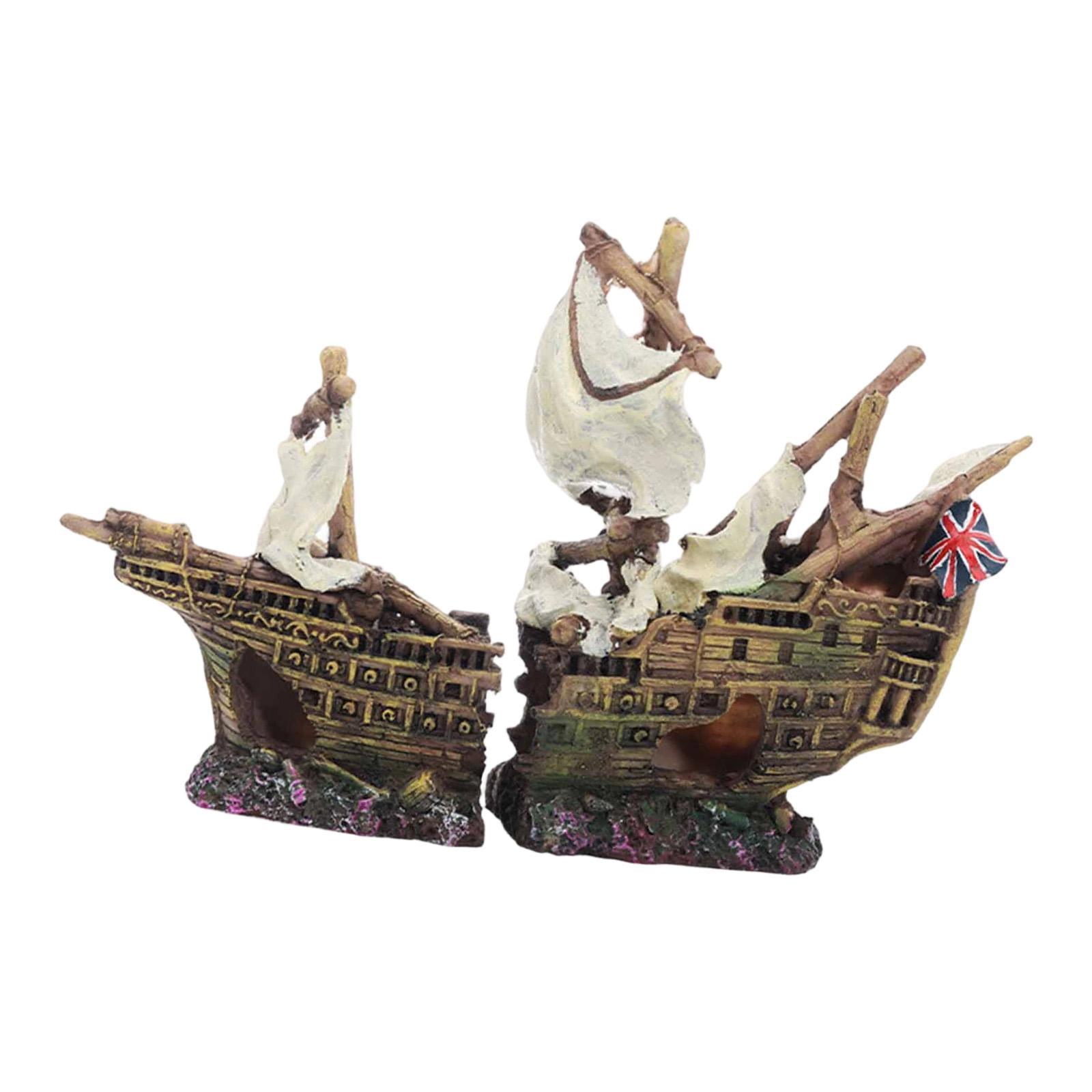 Bvdfgk Aquarium Ornament Wreck Hideout Ship Accessory Sunken Ship Resin for Fish Shrimp Style B