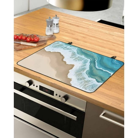 nqOlkjepod Large Induction Cooktop Protector Mat 24 x21 Turquoise Ocean Stove Top Covers for Electric Stove Gradient Brown Shore Sandy Beach Abstract Stove Burner Cover Mats Stove Cover