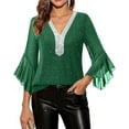 thumbnail image 5 of Mifsaly Christmas Sequin Tops for Women Party Ruffle 3/4 Sleeve Elegant Glitter Top Loose Tunic Xmas V-Neck Holiday Blouse 2025 Work Festival Dressy Casual Outfit, 5 of 9