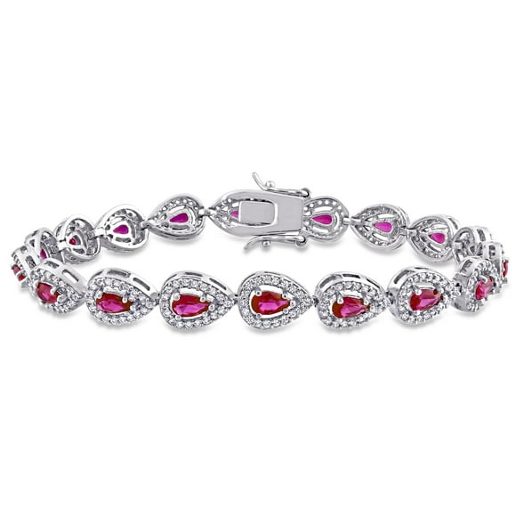 Bracelet Miabella en argent sterling avec oxyde de zirconium rouge et saphir blanc synthétique