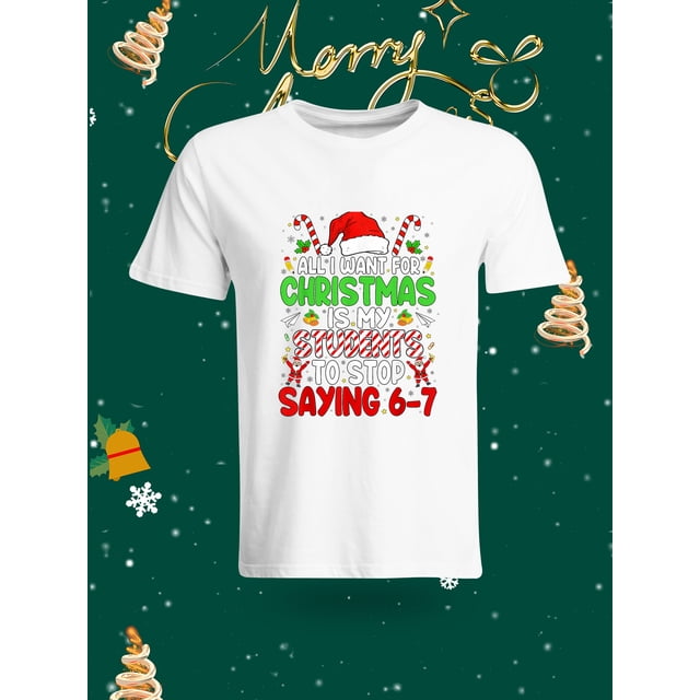 Christmas Grinch Style Number 67 Print Casual T-Shirt This T-shirt features a unique design with the number 67 in Grinch style, perfect for Christmas. It's made of comfortable fabric, suitable for da