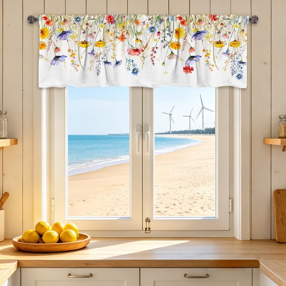 Washable Kitchen Curtain, 2D Print Half Window Curtain, Waterproof Light Filtering Short Curtain for Kitchen Window Decor(A)