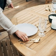 Ash & Ember Luna Grade A Teak 39 Round Dining Table, Drop Leaf Design, Indoor Outdoor Patio or Porch Dining, Weather Resistant Solid Wood with Umbrella Hole