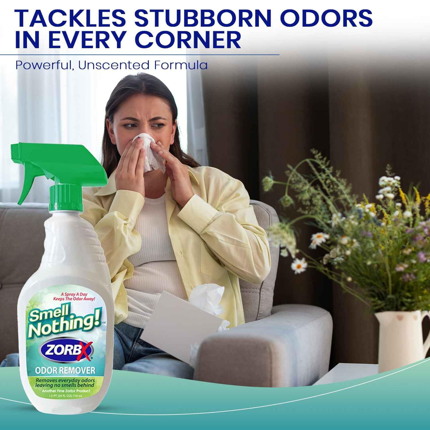 ZORBX Unscented Odor Remover Spray 24 oz - Strong Odor Absorber For Couch, Car, Carpet, Diaper Pail Smells Neutralizer & More