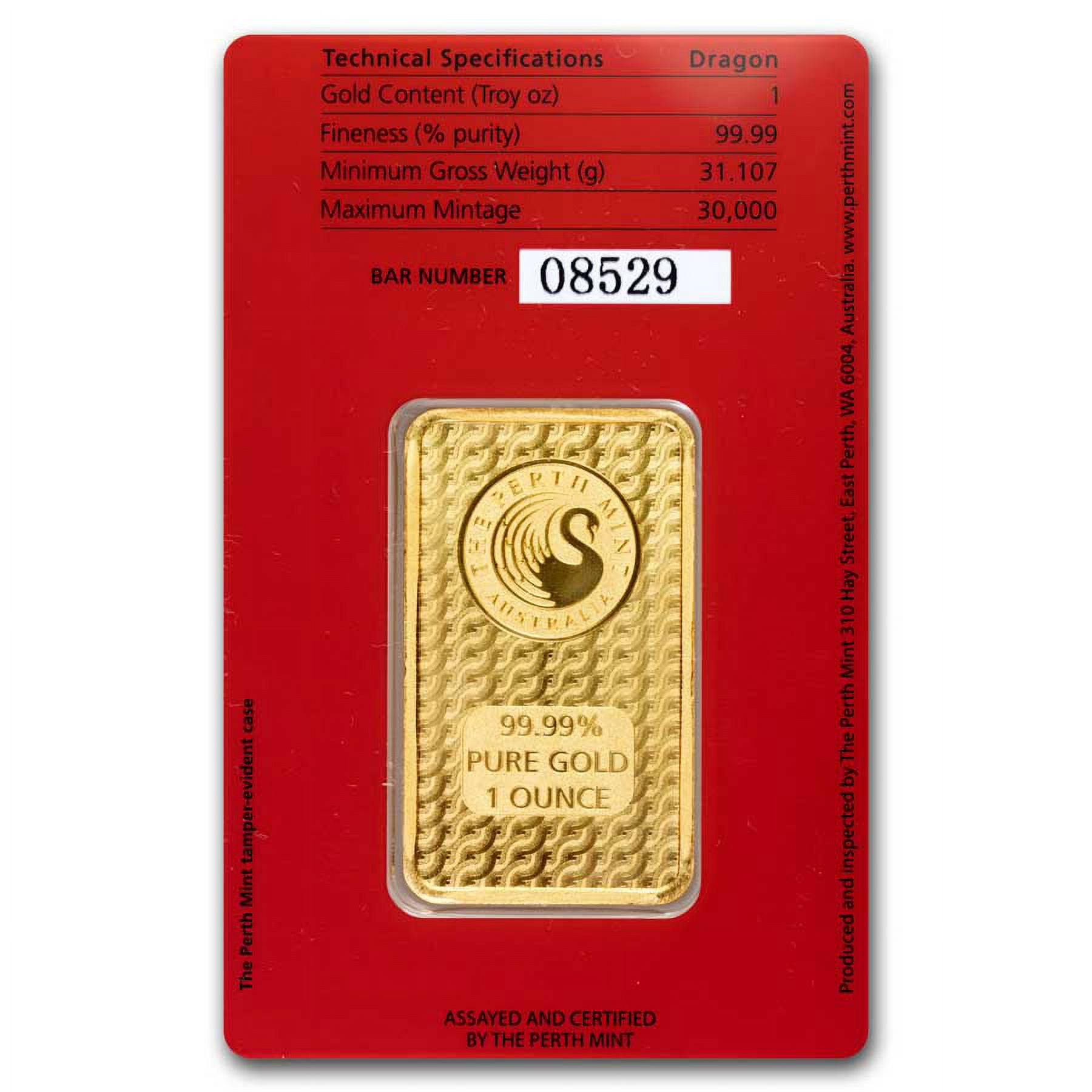 2024 1 oz Gold Bar - Perth Mint Lunar Dragon (In Assay)
