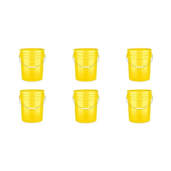 Yellow 5 Gallon Heavy Duty Plastic Buckets 6-Pack | 90 Mil Food Grade HDPE