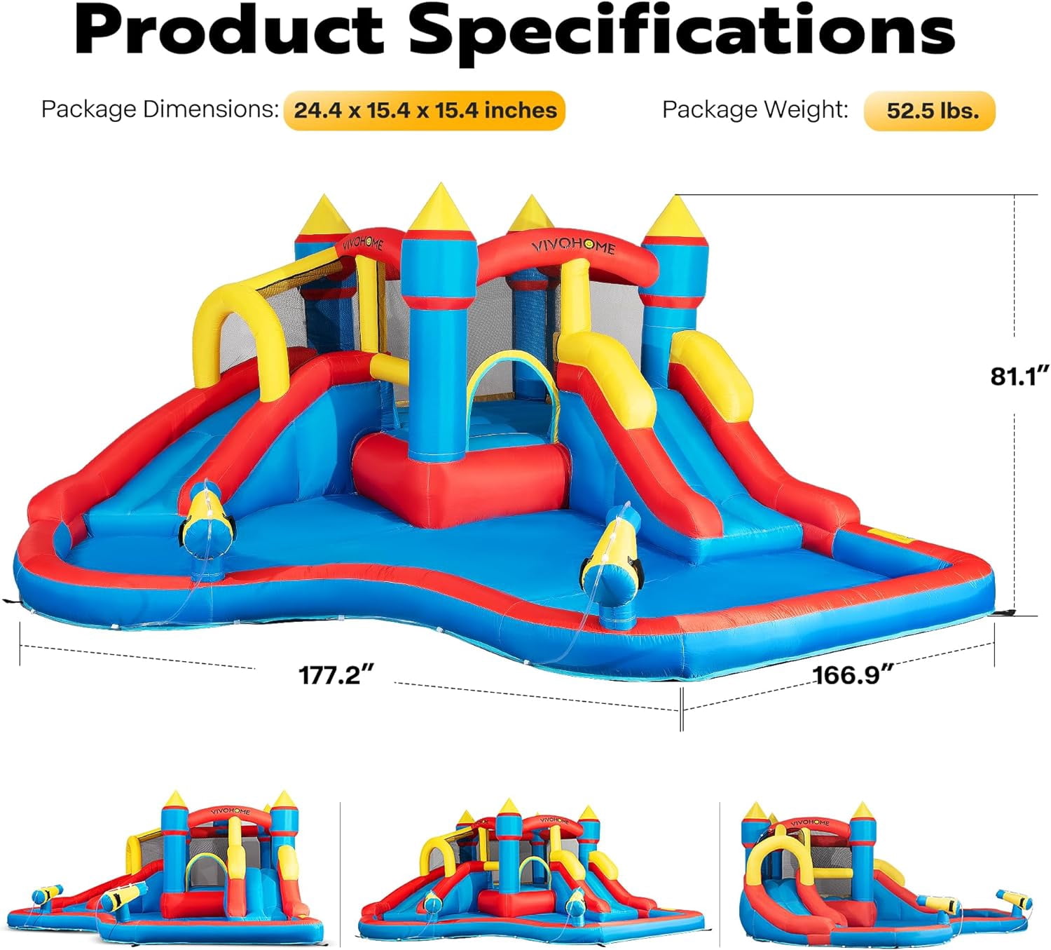 SPECSTAR Inflatable Bounce House Water Bouncer Jumping Castle with 450W Air Blower, Double Water Slide, Sprinkler, Splash Pool, Basketball Hoop, Water Gun, Climbing Wall for Kids Outdoor Backyard