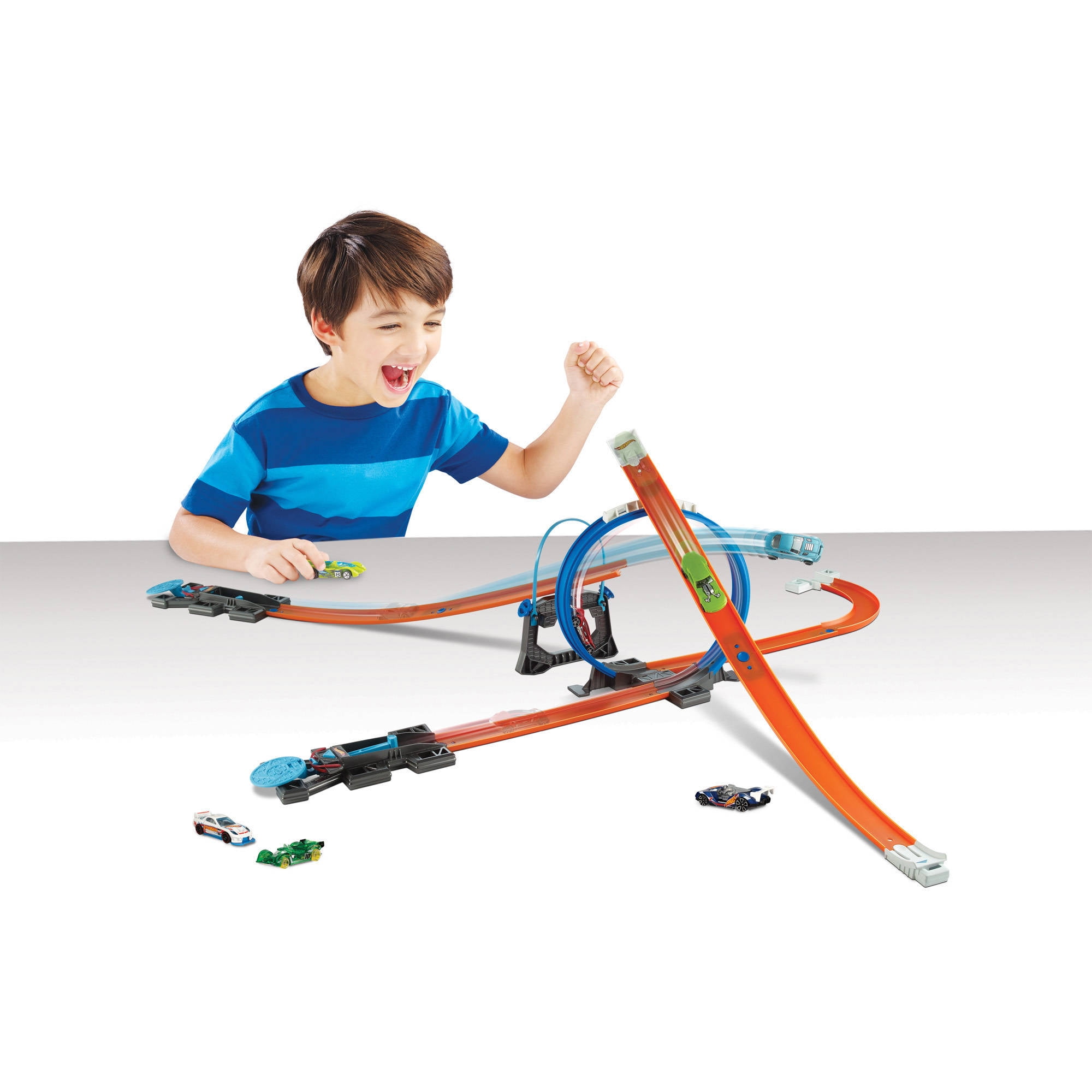 Hot Wheels Track Set Builder Loops W/ Booster Cars Racetrack Toys Kids Play Game 