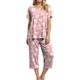 thumbnail image 6 of felwors Women's Capri Pajama Sets Floral Print Short Sleeve Sleepwear Top and Capri Pants 2 Piece Loungewear with Pockets Light Pink, M, 6 of 7