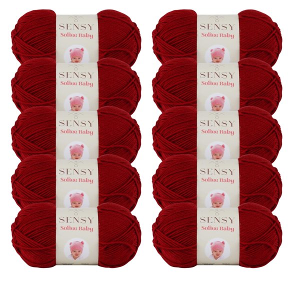 10 Skeins of Sensy Softee Baby Yarn, 3.5 oz, 275 Yards, Gauge 3 Light (Red)