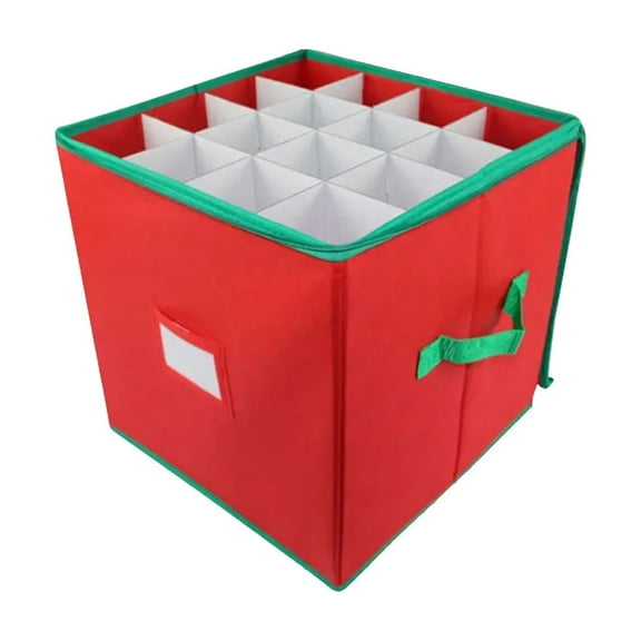 Christmas Ornament Storage Box with 64 Compartments, Holiday Decoration Organizer with Adjustable Dividers & 4 Removable Trays, Zippered 600D Oxford Case for Ball Ornaments & Decorations (Red)