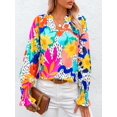thumbnail image 2 of Womens V Neck Floral Long Sleeve Tops 2025 Summer Casual Loose Puff Sleeve Chiffon Boho Work Blouse Dressy T Shirts, 2 of 5