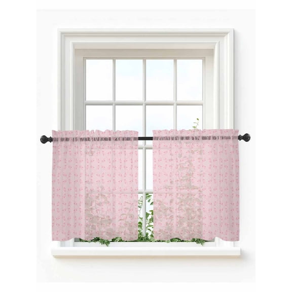 Pink Morocco Tier Curtains 24 Inch Length,Sheer Curtains for Bedroom Living Room Window Geometric Leaf Diamond Lattice Abstract Rod Pocket Drapes Kitchen Curtains Small Half Window 27.5"x24" 2 Panels
