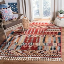 SAFAVIEH Farmhouse Evonne Southwestern Area Rug, Navy/Red, 6'3" x 6'3" Square