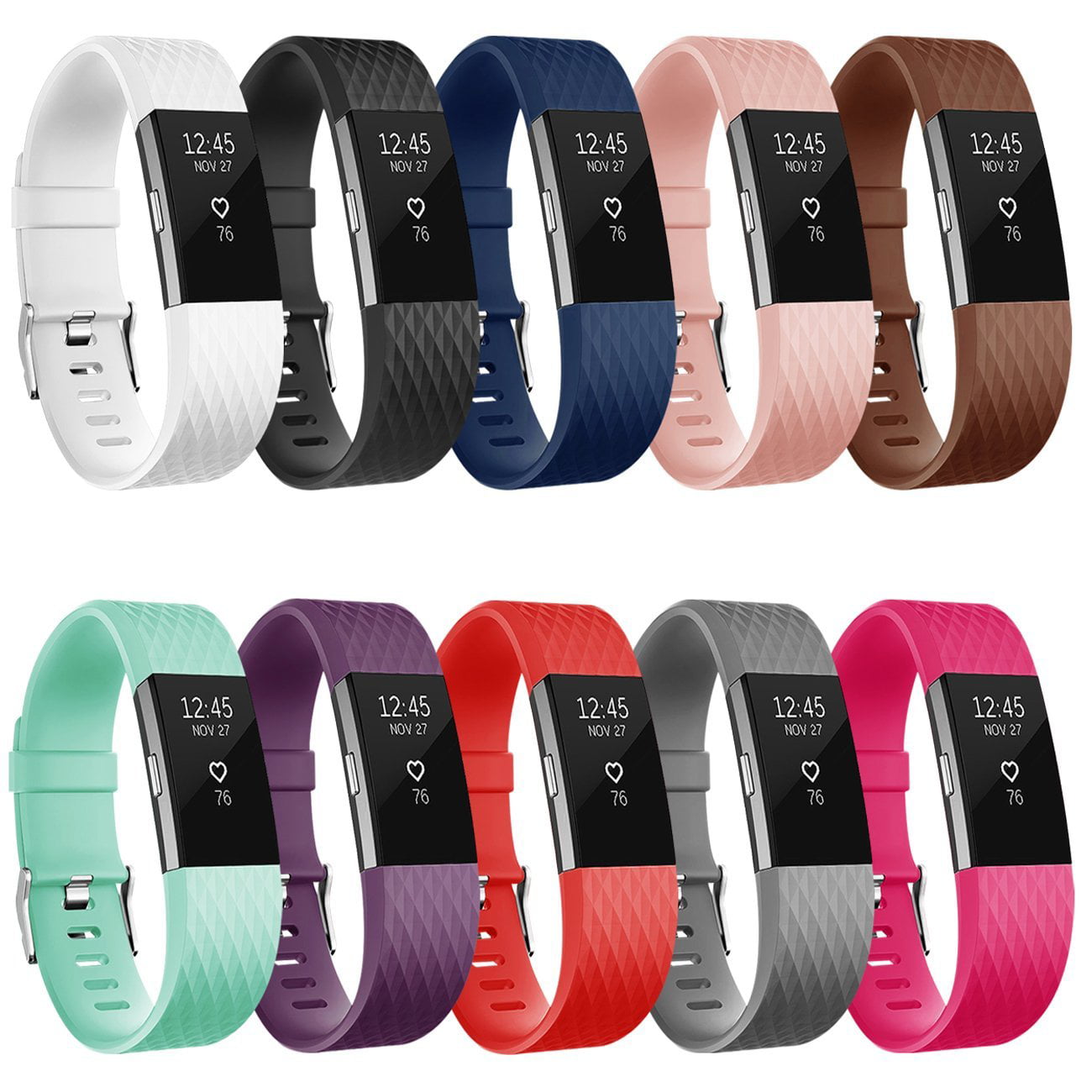 10 Pack Replacement Wristband For Fitbit Charge 2 Band Silicone Fitness Large US 