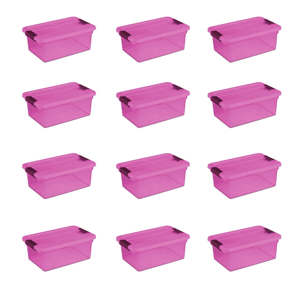 Sterilite ClearView Latch 15 Qt Plastic Storage Container Box, Purple