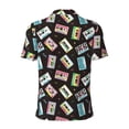 thumbnail image 3 of Vsdgher Colorful Retro Tape Print Men's Short Sleeve Stretch Polo Shirt, Moisture-Wicking Performance Polo Shirt, 3 of 8