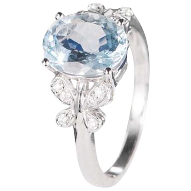 Anillo Natural Oval Aquamarine Anillo de Compromiso Mujeres Anillo Regalo para Ella