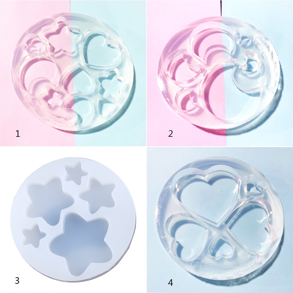 Moules En Silicone Pour Résine Époxy - 2 Pièces Avec Formes Fleur, Cœur, Étoile, Cercle - Pour Bijoux, Porte-clés, Boucles D'Oreilles