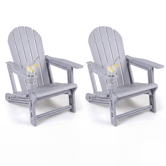 Gymax Adirondack Chair Set of 2 HDPE All-Weather Fire Pit Chairs w/ Cup Holder