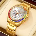thumbnail image 3 of Men's Luxury Gold Watch Colored Diamonds Stainless Steel Waterproof Date Quartz Movement Bold Sports Fashion Accessory for Men, 3 of 8